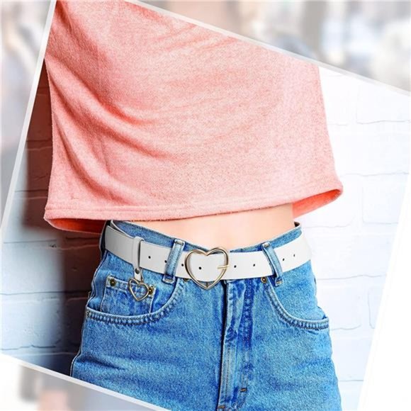 Heart-Shaped Belt 2 Pieces PU Leather Belt Metal Buckle Belt Soft Black Alt Belt